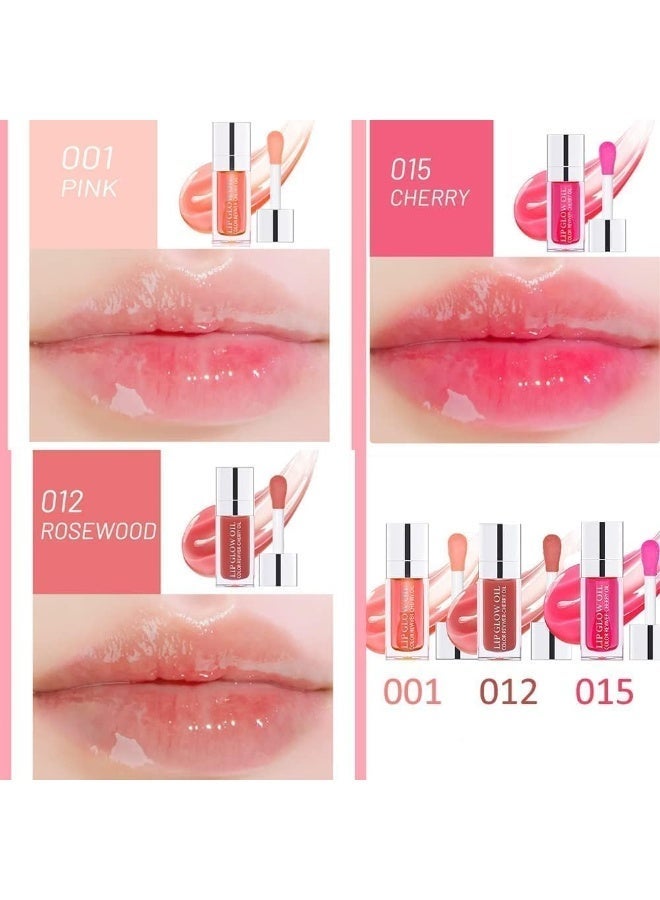 ChicAbode 3 Pcs Plumping Lip Oil, Hydrating Gloss Tinted Balm, Care Transparent Toot Long Lasting Nourishing Glow Non-sticky Big Brush Glitter Shine Primer Tint, 001Pink + 012Rosewood + 003Raspberry - Image 3